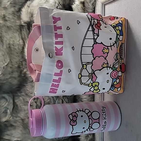 Sanrio Other - Sanrio Hello Kitty Pink Striped Bottle and Small Kitty Tote Bag